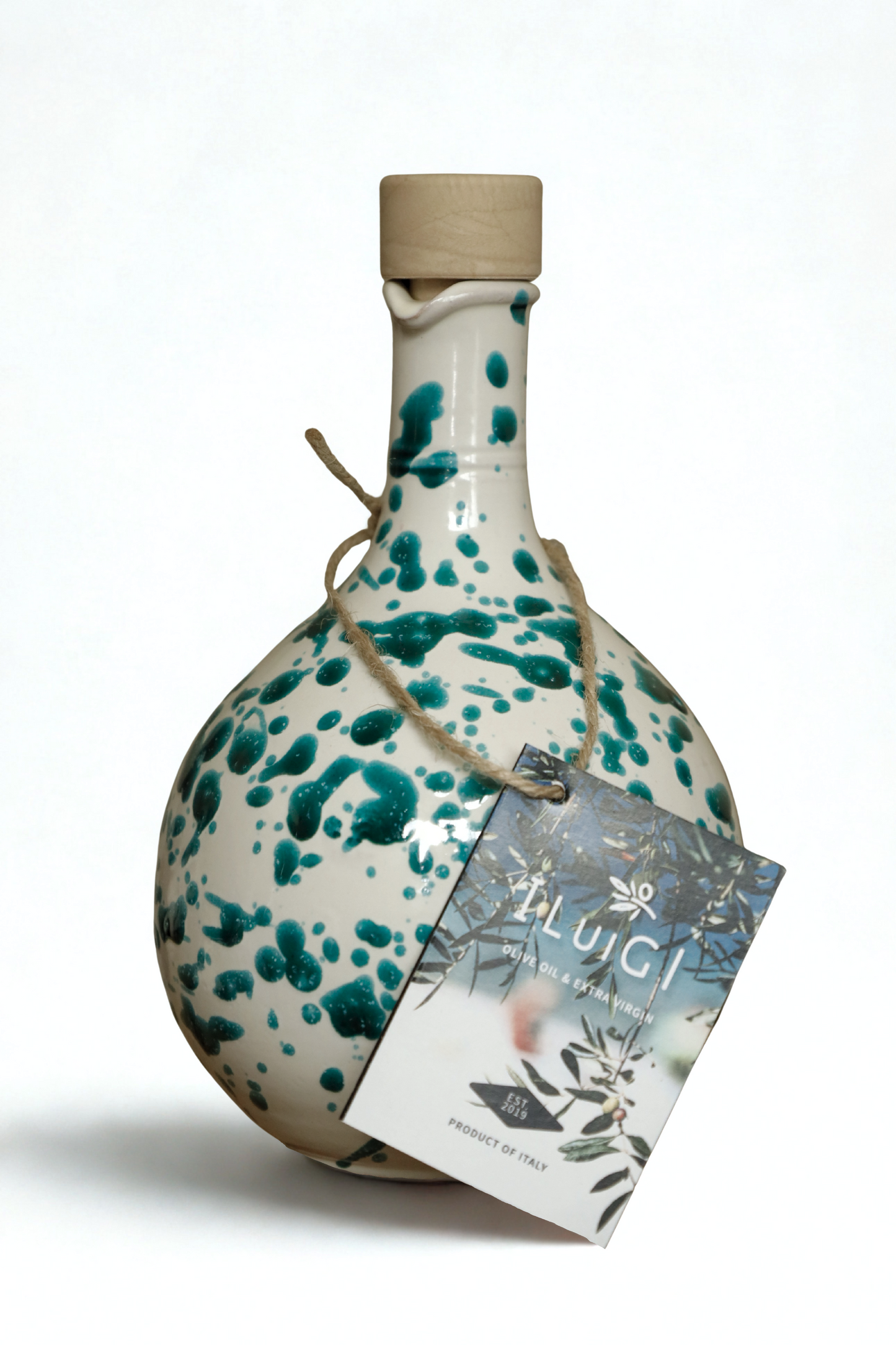 Handgemaakte olijfolie fles gevuld met 500 ml Iluigi Olive Oil